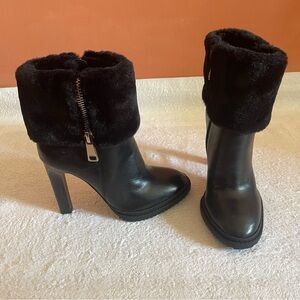 DKNY Faux Fur Top Leather Ankle Boots